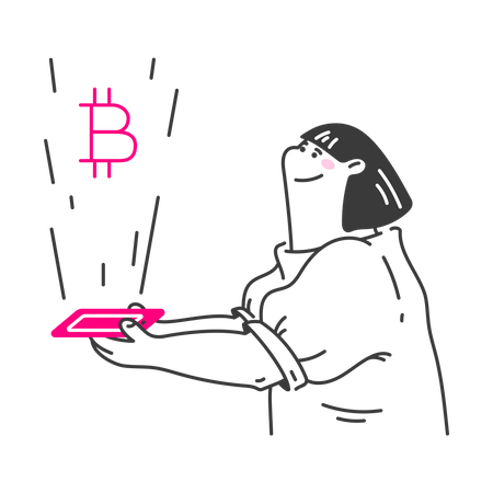 Frau hat Bitcoin in ihrer Brieftasche  Illustration