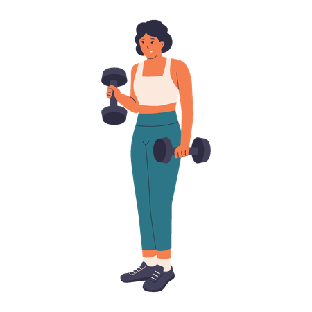 Frau hebt Hantel im Fitnessstudio  Illustration