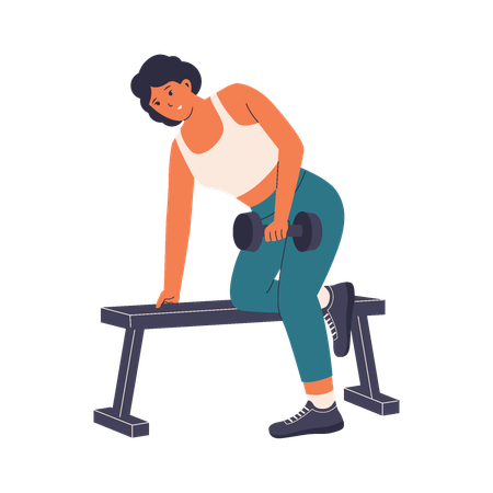 Frau hebt Hantel im Fitnessstudio  Illustration