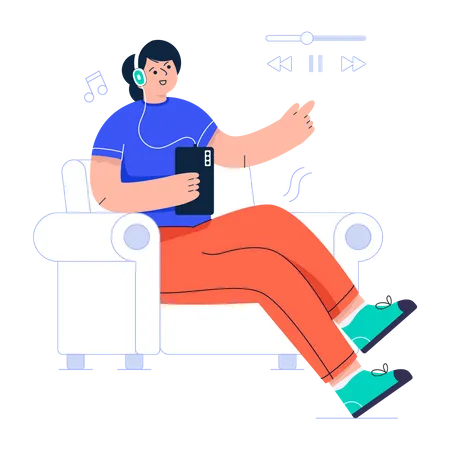 Frau hört Musik auf dem Handy  Illustration