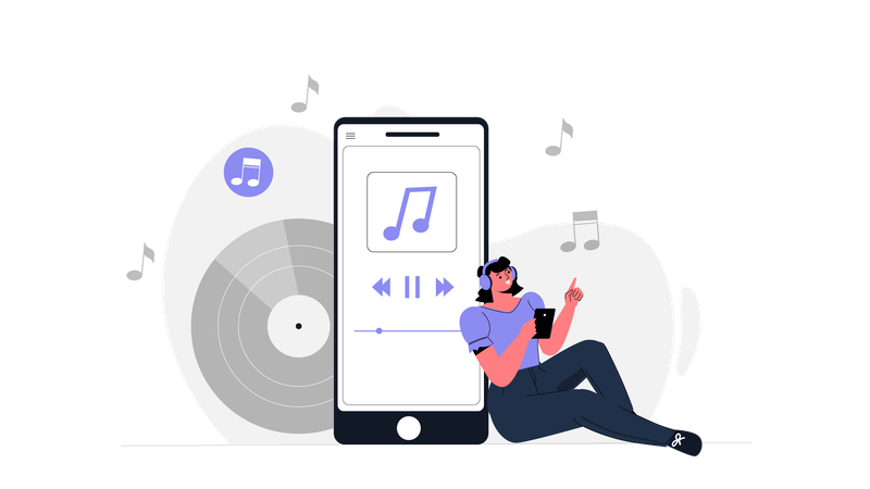 Frau hört Musik auf dem Handy  Illustration