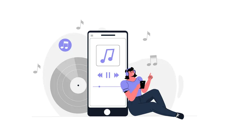 Frau hört Musik auf dem Handy  Illustration