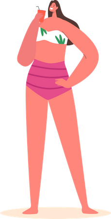 Frau im Bikini mit Cocktail  Illustration