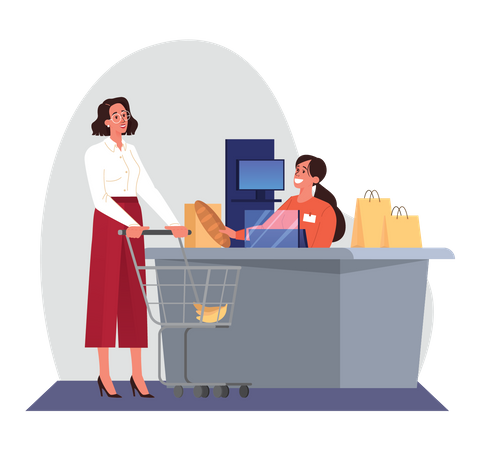 Frau im Lebensmittelgeschäft  Illustration