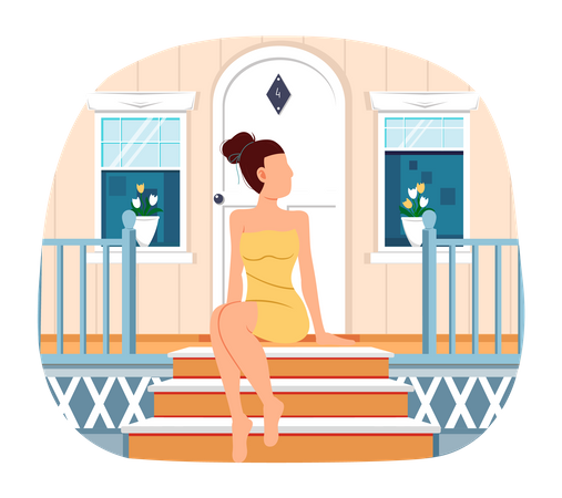 Frau im Nachthemd entspannt sich  Illustration