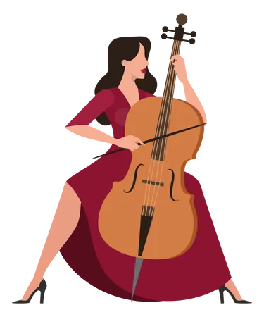 Frau im roten Kleid spielt Cello  Illustration