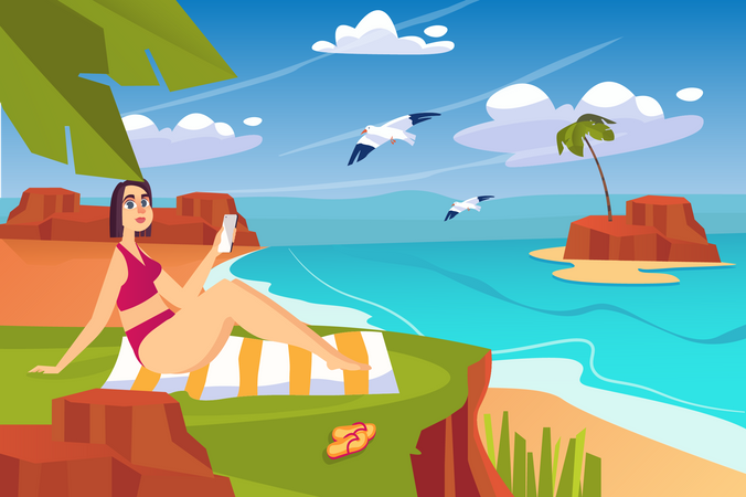 Frau im Sommerurlaub  Illustration