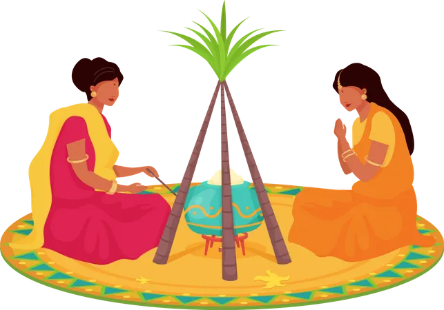 Frau im traditionellen Sari auf Lohri  Illustration