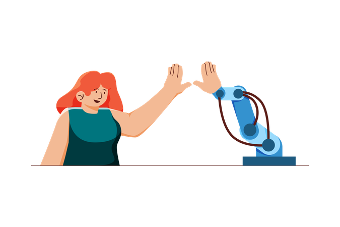 Frau interagiert mit Roboterarm  Illustration