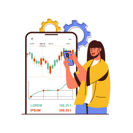 Frau investiert in Börse  Illustration