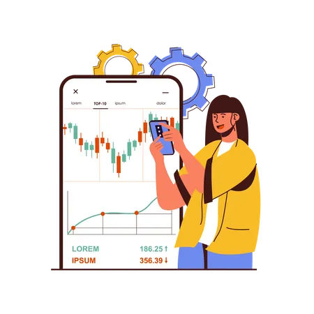 Frau investiert in Börse  Illustration