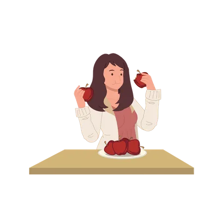 Frau isst gesundes Obst  Illustration