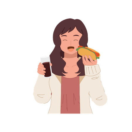 Frau isst Hotdog  Illustration