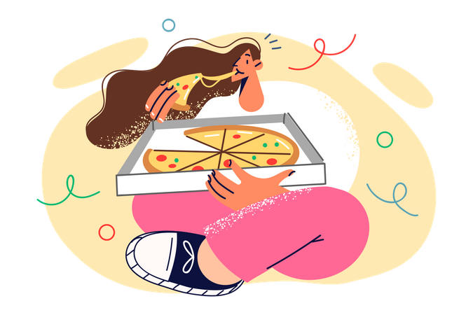 Frau isst Pizza  Illustration