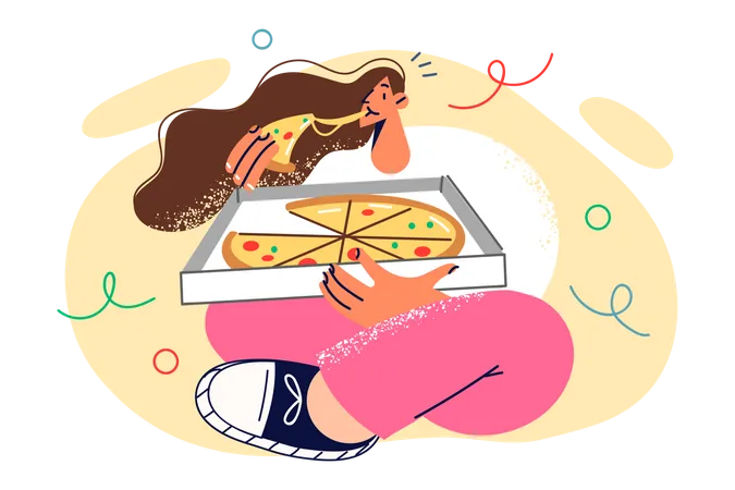 Frau isst Pizza  Illustration