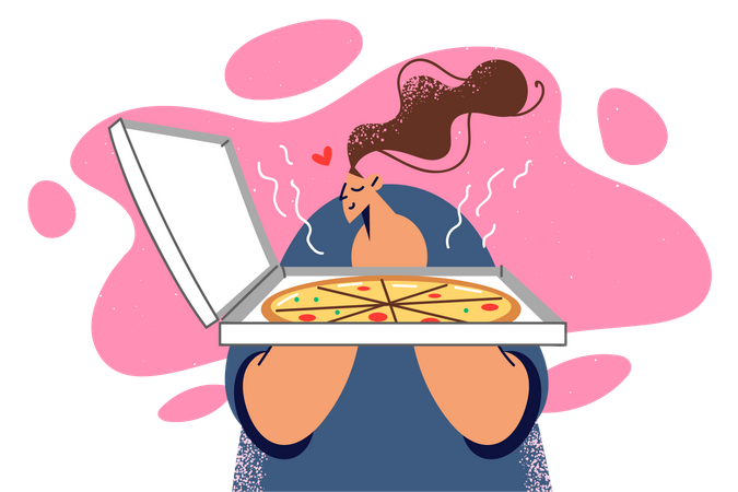 Frau isst Pizza  Illustration