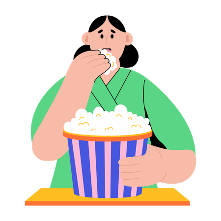 Frau isst Popcorn  Illustration