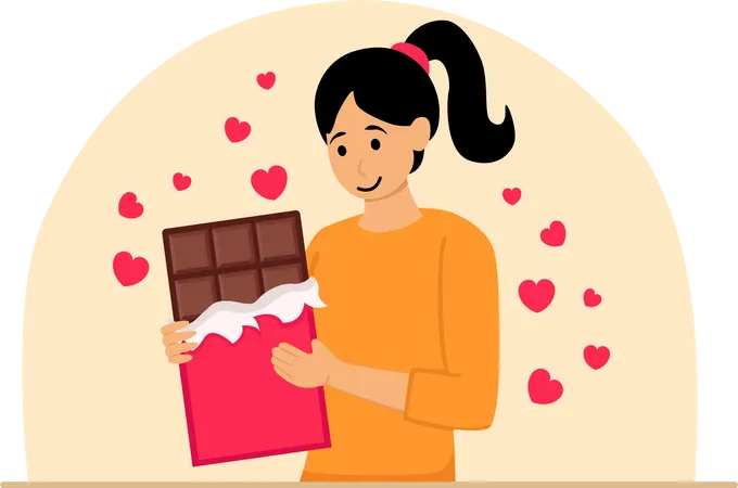 Frau isst Schokolade  Illustration