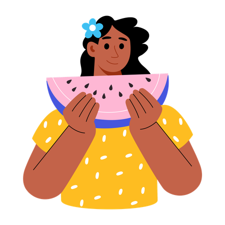 Frau isst Wassermelone  Illustration