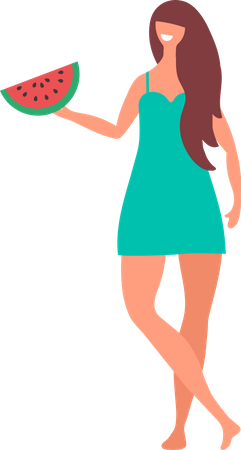 Weibchen isst Wassermelone  Illustration