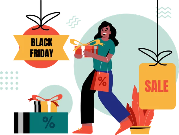 Frau jagt Black Friday-Rabatte  Illustration