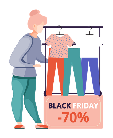 Frau beim Kleiderkauf am Black Friday  Illustration