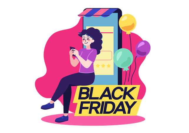 Frau kauft am Black Friday per Handy ein  Illustration