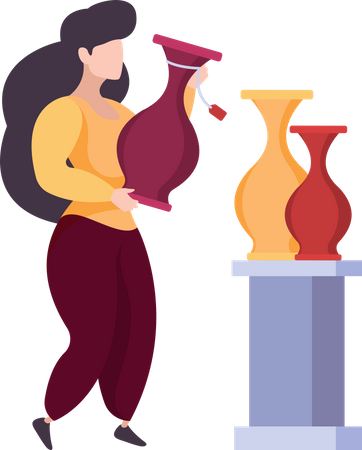 Frau beim Einkaufen für Blumenvase  Illustration