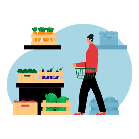 Frau kauft Gemüse im Supermarkt  Illustration
