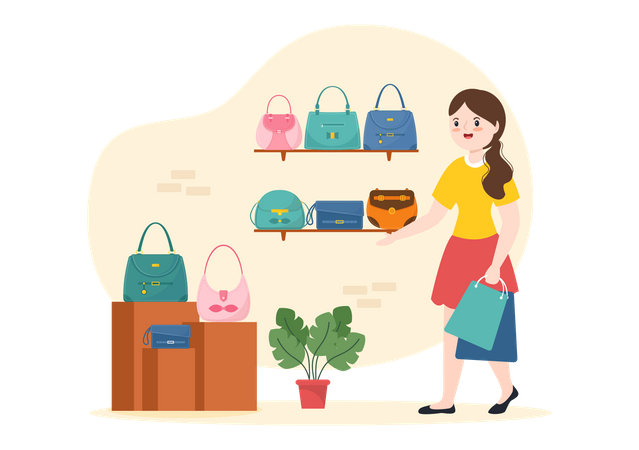 Frau beim Einkaufen für Handtasche  Illustration