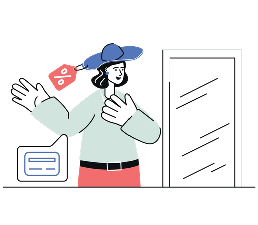 Frau kauft Hut beim Verkauf  Illustration