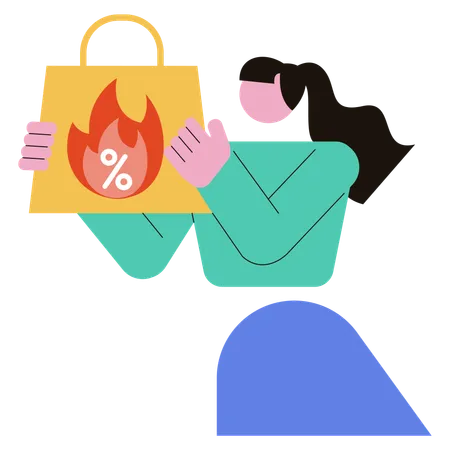 Frau kauft im Hot Sale ein  Illustration