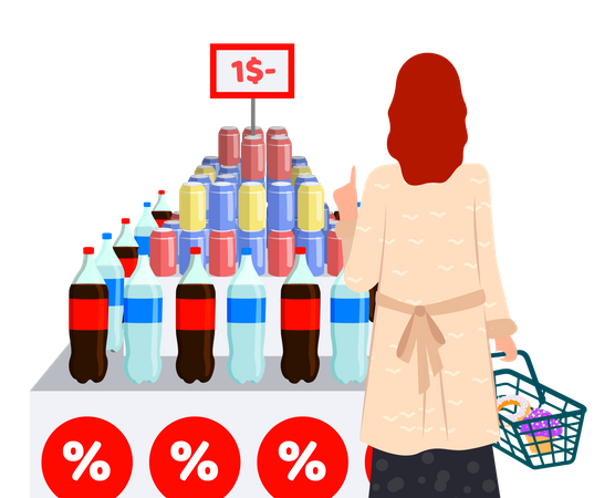 Frau kauft kalte Getränke  Illustration