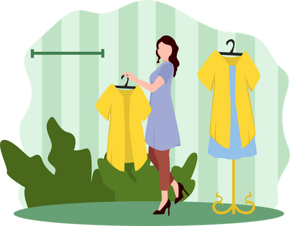 Frau kauft Kleid  Illustration