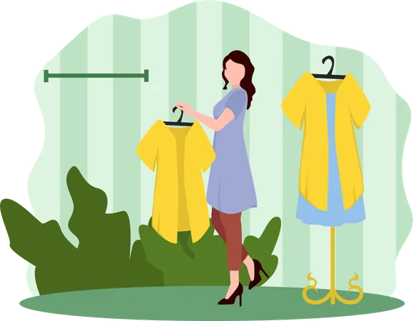 Frau kauft Kleid  Illustration