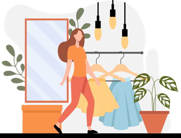 Frau kauft Kleid  Illustration
