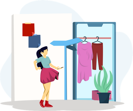 Frau kauft Kleidung  Illustration