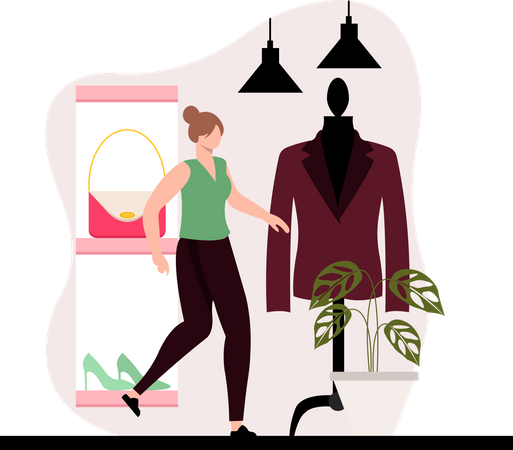 Frau kauft Kleidung  Illustration