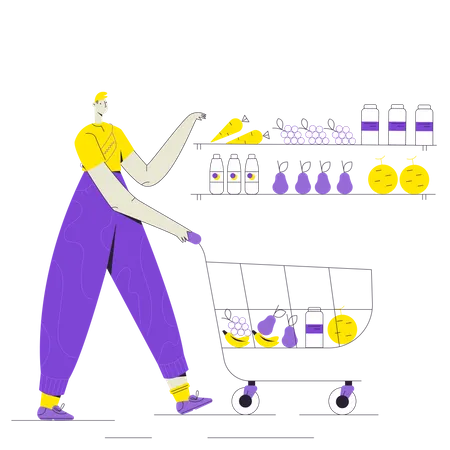 Frau kauft Lebensmittel  Illustration