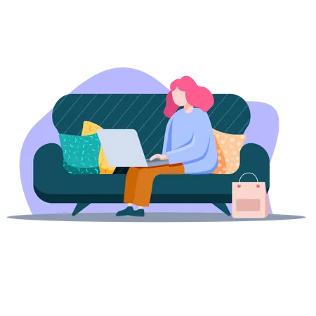 Frau beim Online-Shopping auf dem Sofa  Illustration