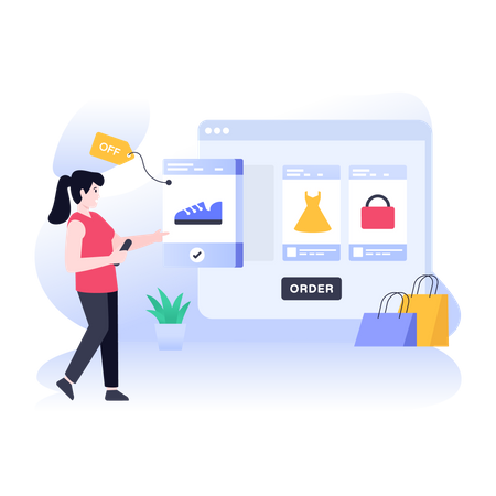 Frau kauft online Schuhe auf E-Commerce-Website  Illustration