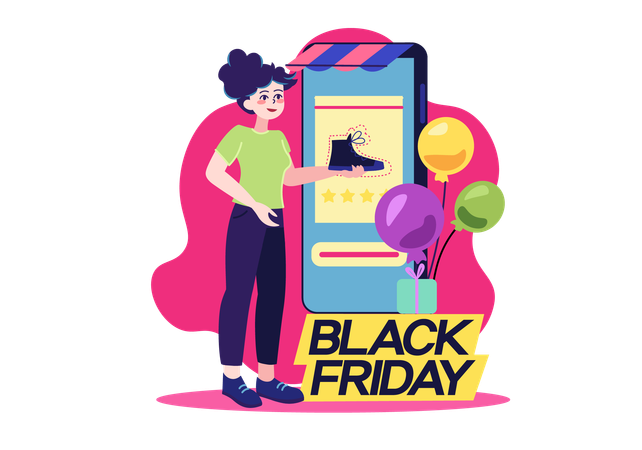 Frau kauft Schuhe am Black Friday  Illustration