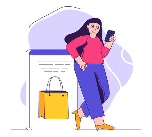 Frau kauft Tasche online  Illustration