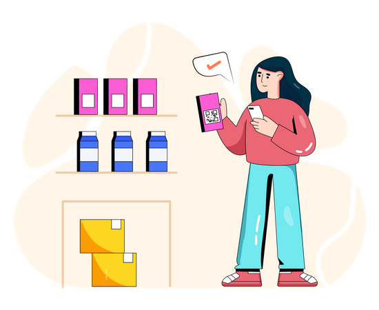 Frau kauft Waren durch Scannen eines QR-Codes  Illustration