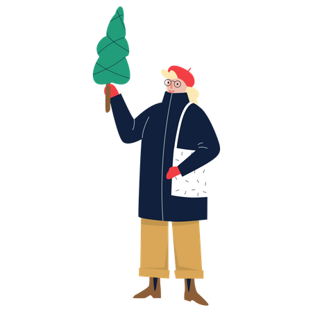 Frau kauft Weihnachtsbaum  Illustration