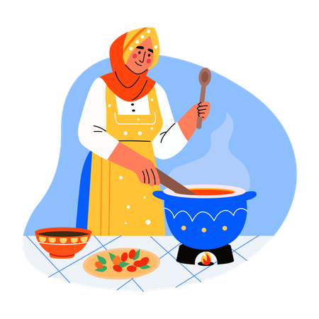 Frau kocht Essen  Illustration