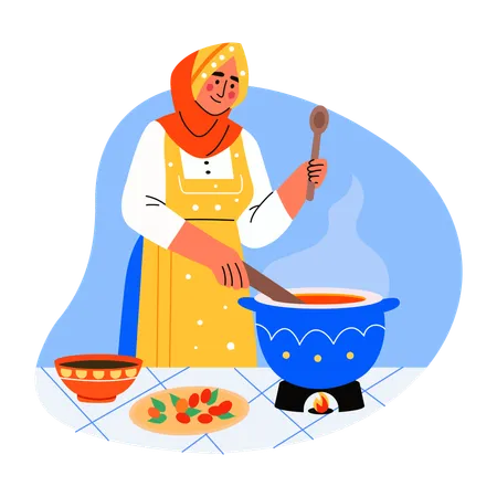 Frau kocht Essen  Illustration