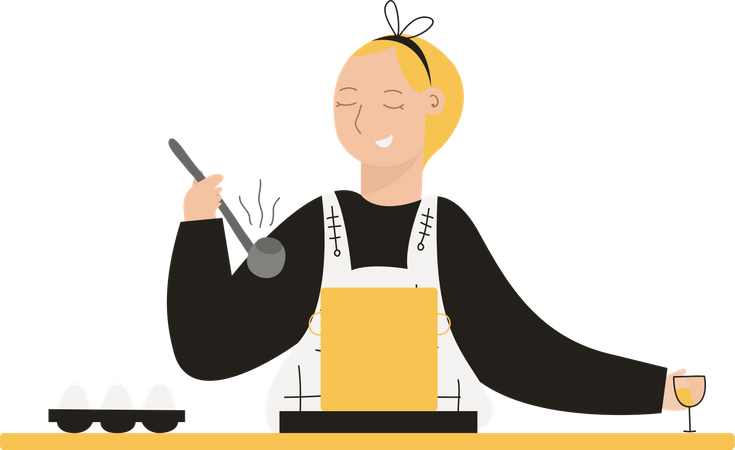 Frau kocht Essen  Illustration