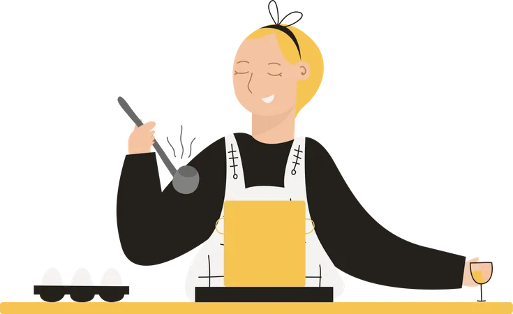 Frau kocht Essen  Illustration