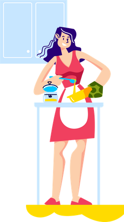 Frau kocht in der Küche Abendessen  Illustration